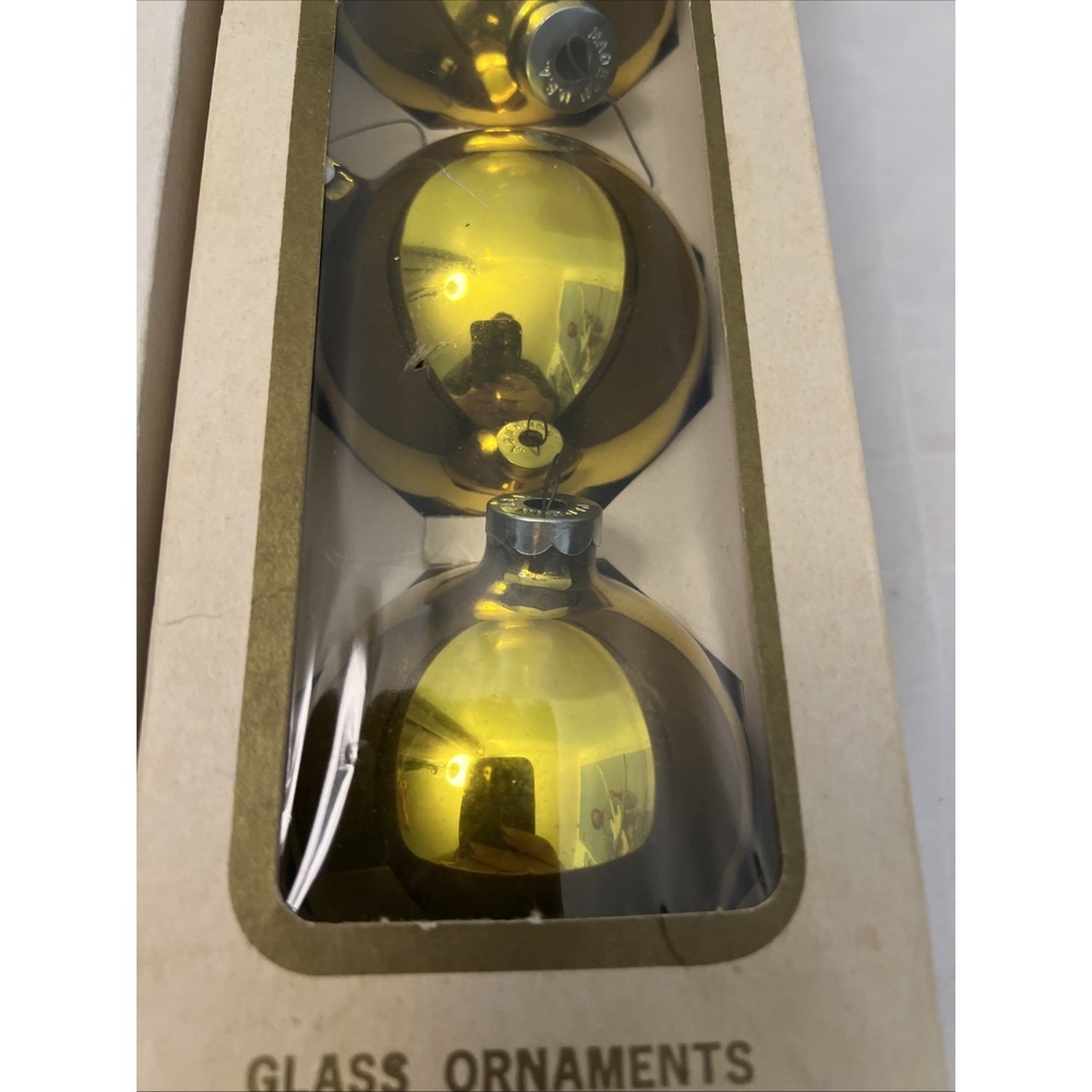 Mr Christmas 6 Gold Ball Glass Tree Ornaments 4" D‎ USA Original Box Vintage 60s - Picture 5 of 7
